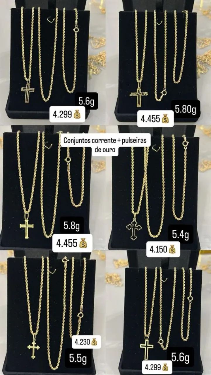 Kit corrente e pulseira de ouro