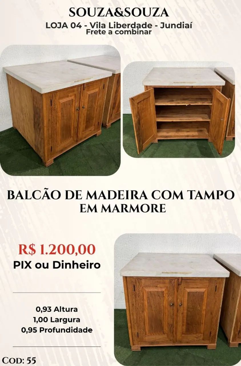 Balcão de madeira com tampo em marmore