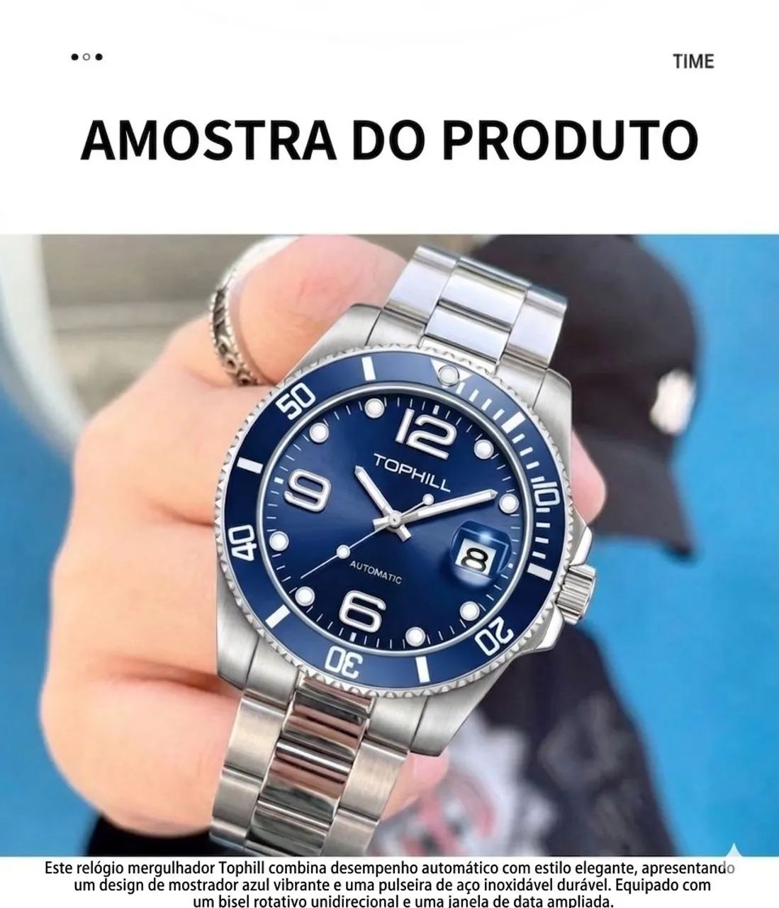 Relógio Automático Tophill TD006G azul  - Foto 5