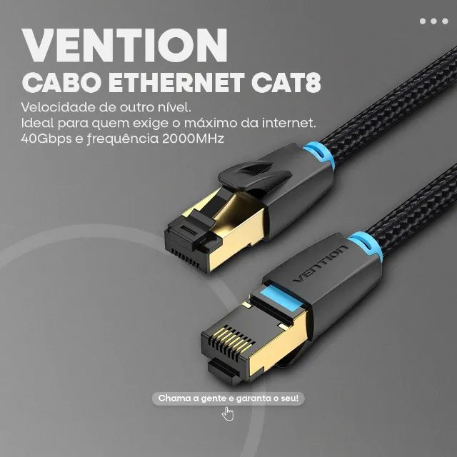 Cabo Ethernet CAT8 40Gbps 2000MHz | 5 metros | Vention -Entrega Grátis-