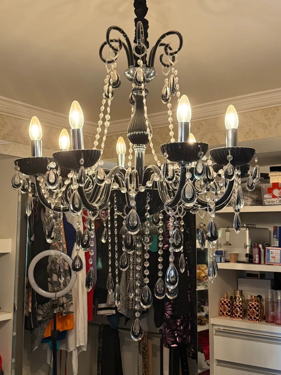 Lustre de Cristal clássico preto