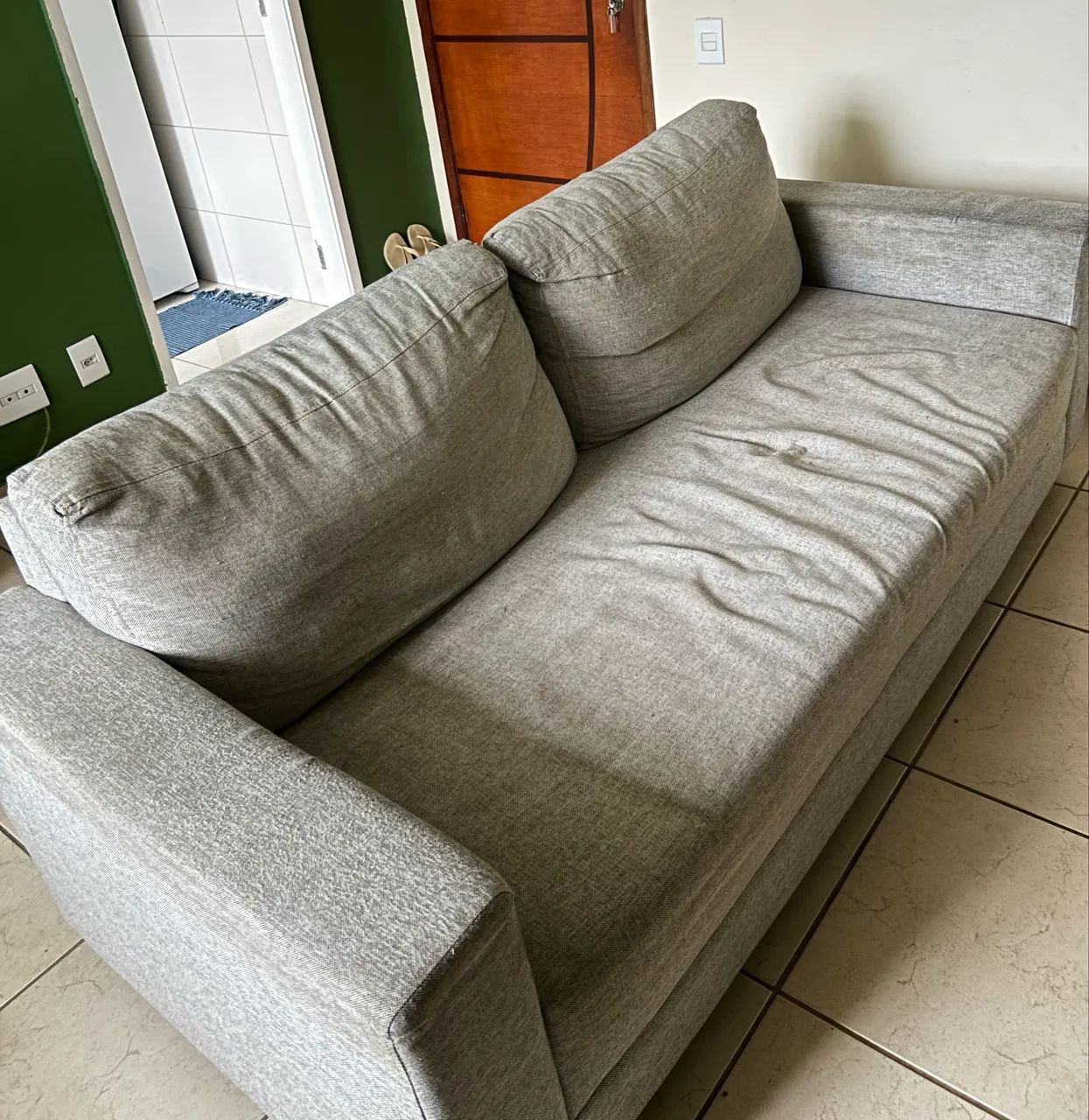 Sofá 3 Lugares Fixo Cinza em Linho - TokStok 