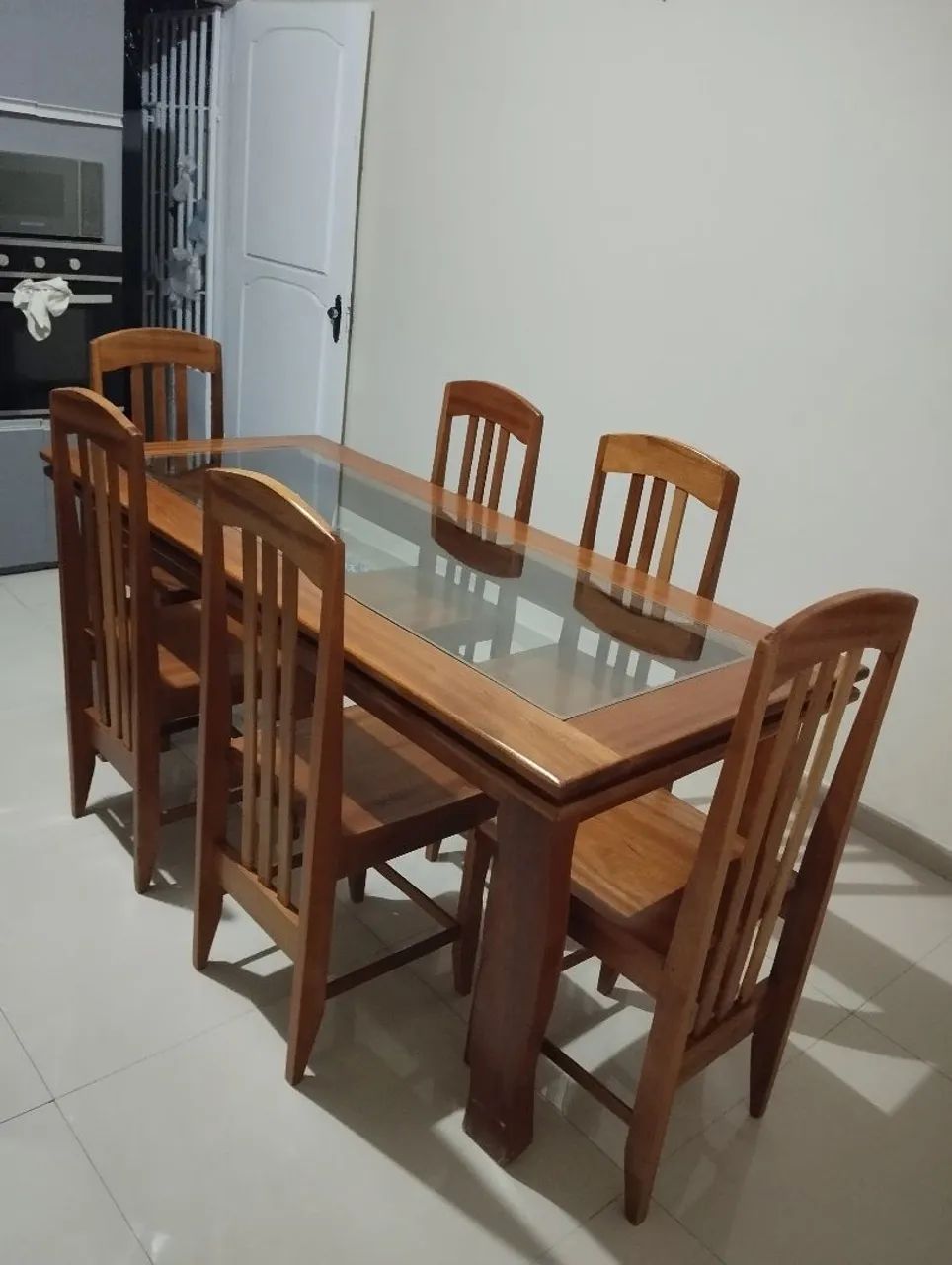 Conjunto de mesa de jantar com 6 cadeiras tampão de vidro  - Foto 2