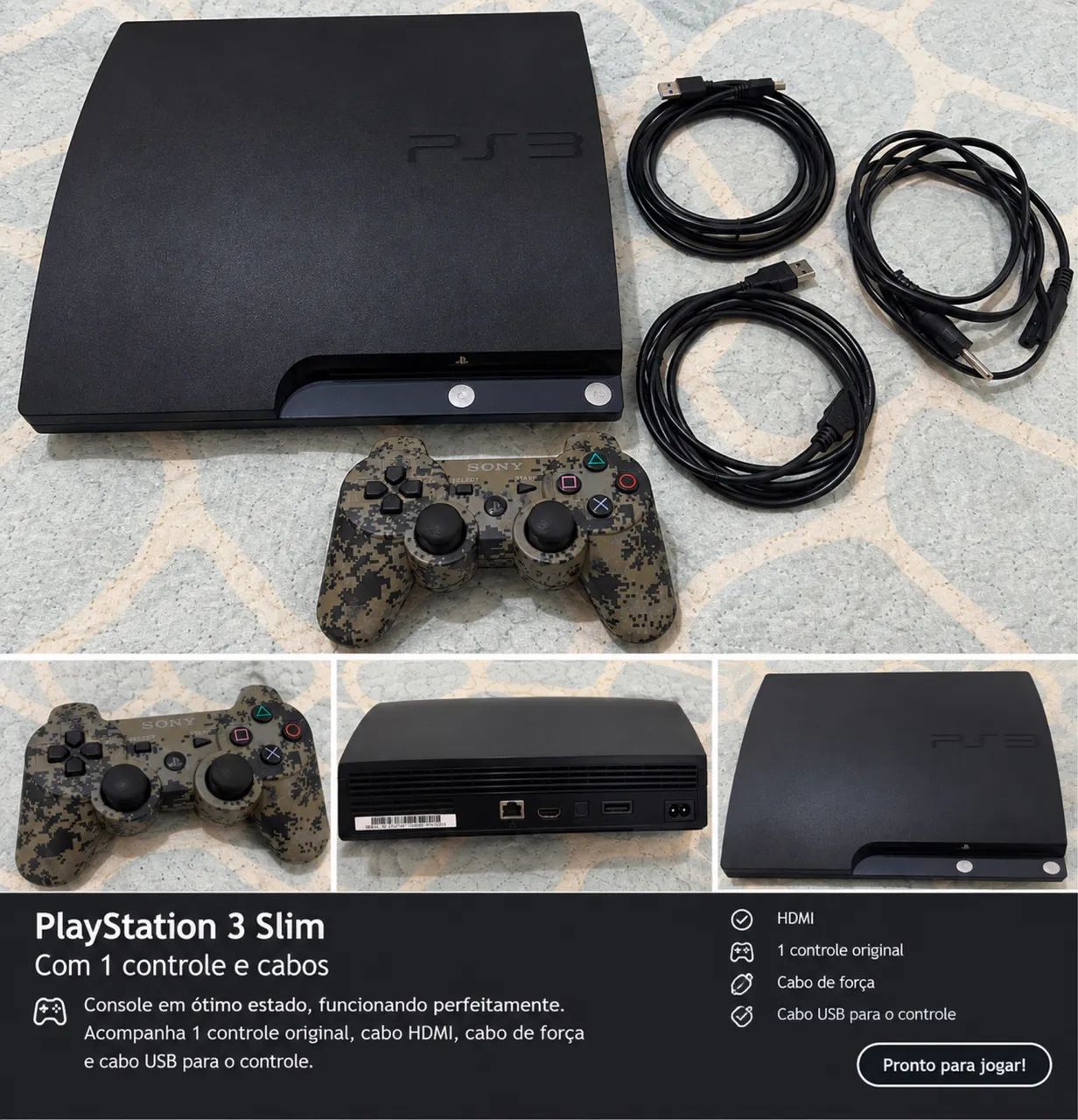 PlayStation 3 Slim desbloqueado à venda!  Console em ótimo estado 