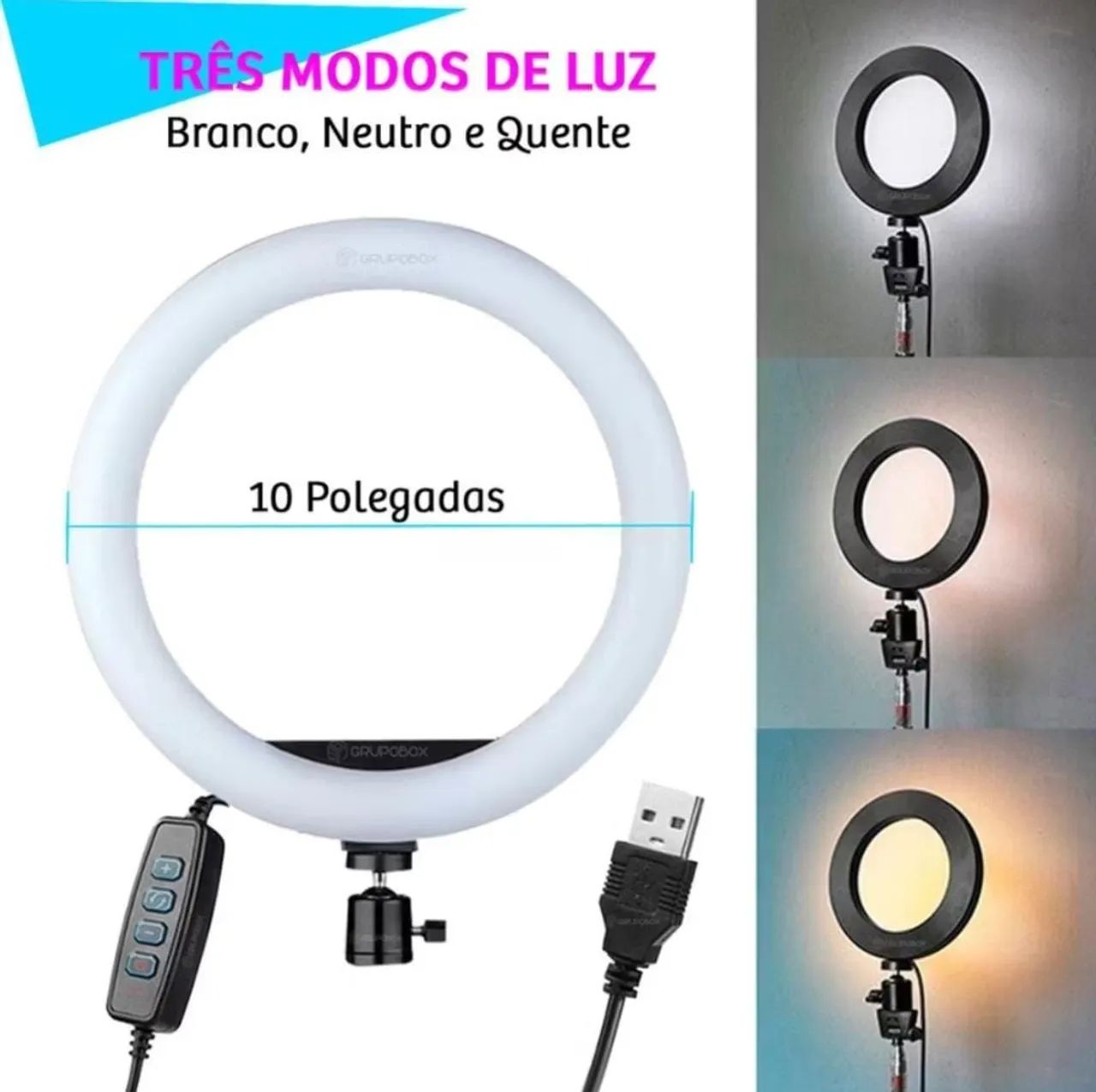 Ring Light Iluminador 10 Polegadas Com Tripé 2.10 Metro LED Para Celular Iluminação Profis - Foto 2