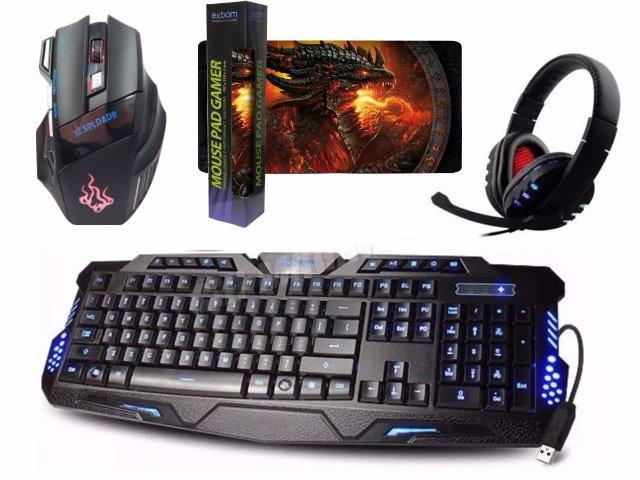 Kit Gamer PC - Teclado, Mouse, Fone Headset e Mousepad