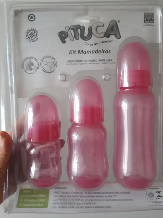 kit 3 mamadeiras bico de silicone rosa pituca - Foto 3