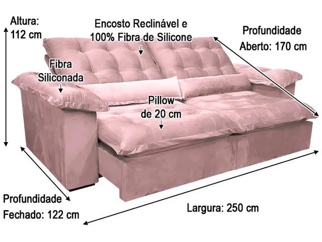 Sofá Retrátil Reclinável Rose 2,50m Molas Bonnel a65 - Foto 4