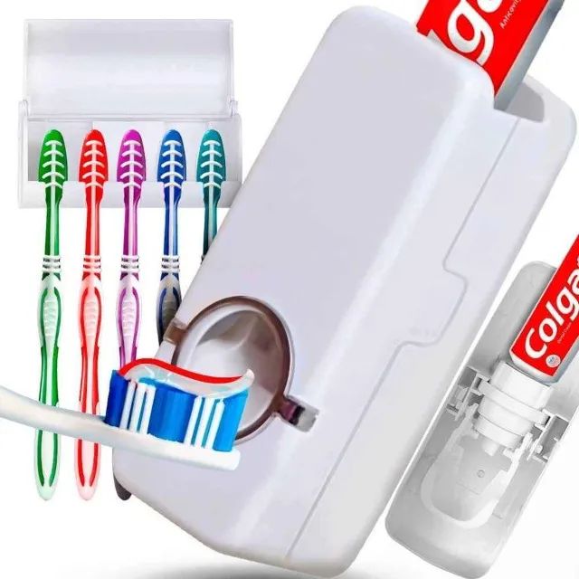 Dispenser Pasta De Dente + Suporte para 5 Escovas + Dupla face par colar - Foto 5