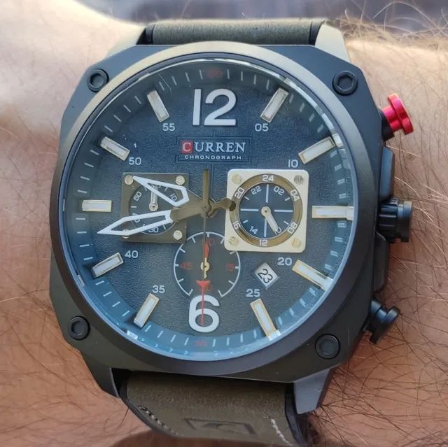 Relógio Curren Couro Fundo Azul