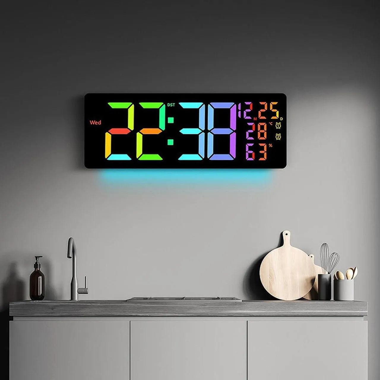 Painel Led Digital Wall Relógio Temperatura Display Dst 2 Alarmes  - Foto 2