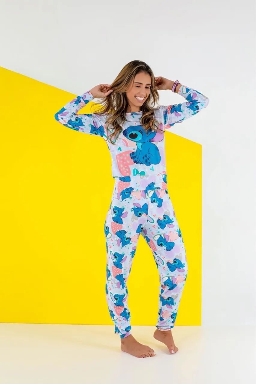 Pijama longo de frio Stitch