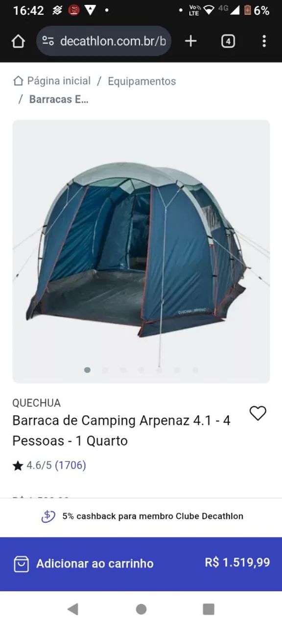 Barra quechua Arpenaz family 4.1 + barraca banheiro 