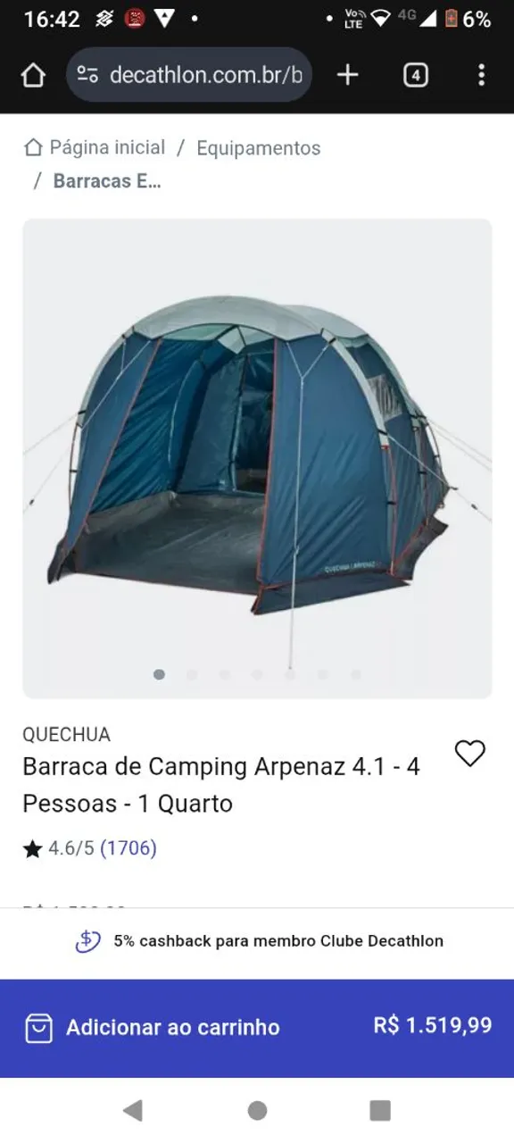 Barra quechua Arpenaz family 4.1 + barraca banheiro