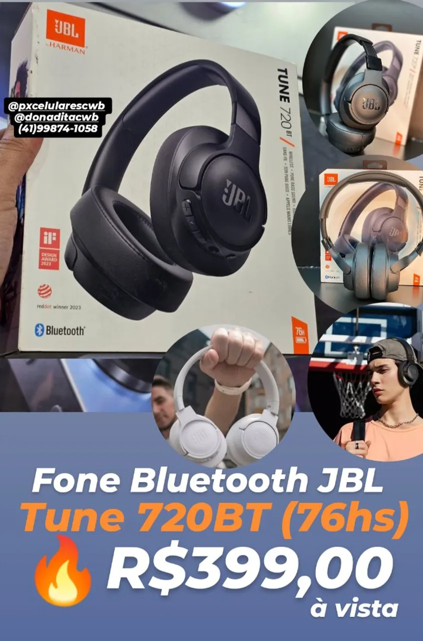 Fone Bluetooth JBL Tune 720BT original - 76 Horas de duração da bateria!