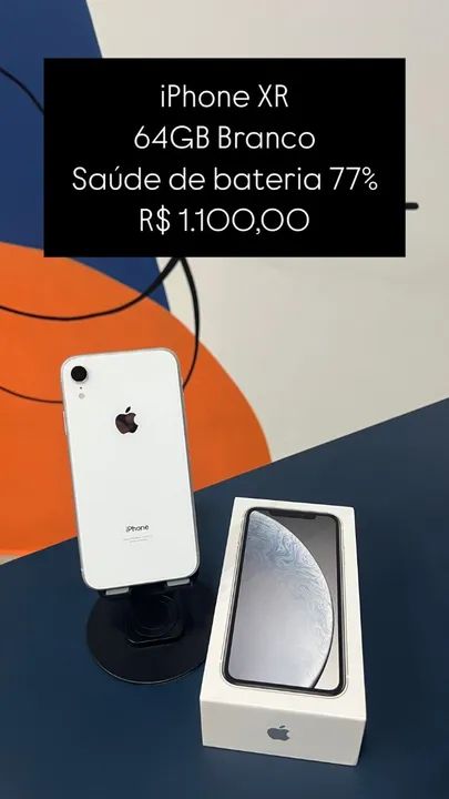 iPhone XR 64GB Branco Saúde de bateria 77% R$ 1.100,00 | Loja