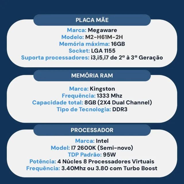 Intel i7 2600k/8Gb Ram/Placa mãe KIT COMPUTADOR - Foto 2