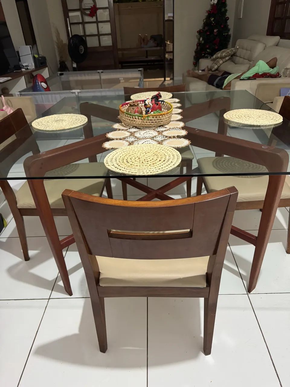 Mesa de jantar e cadeiras em madeira 64961601609731120