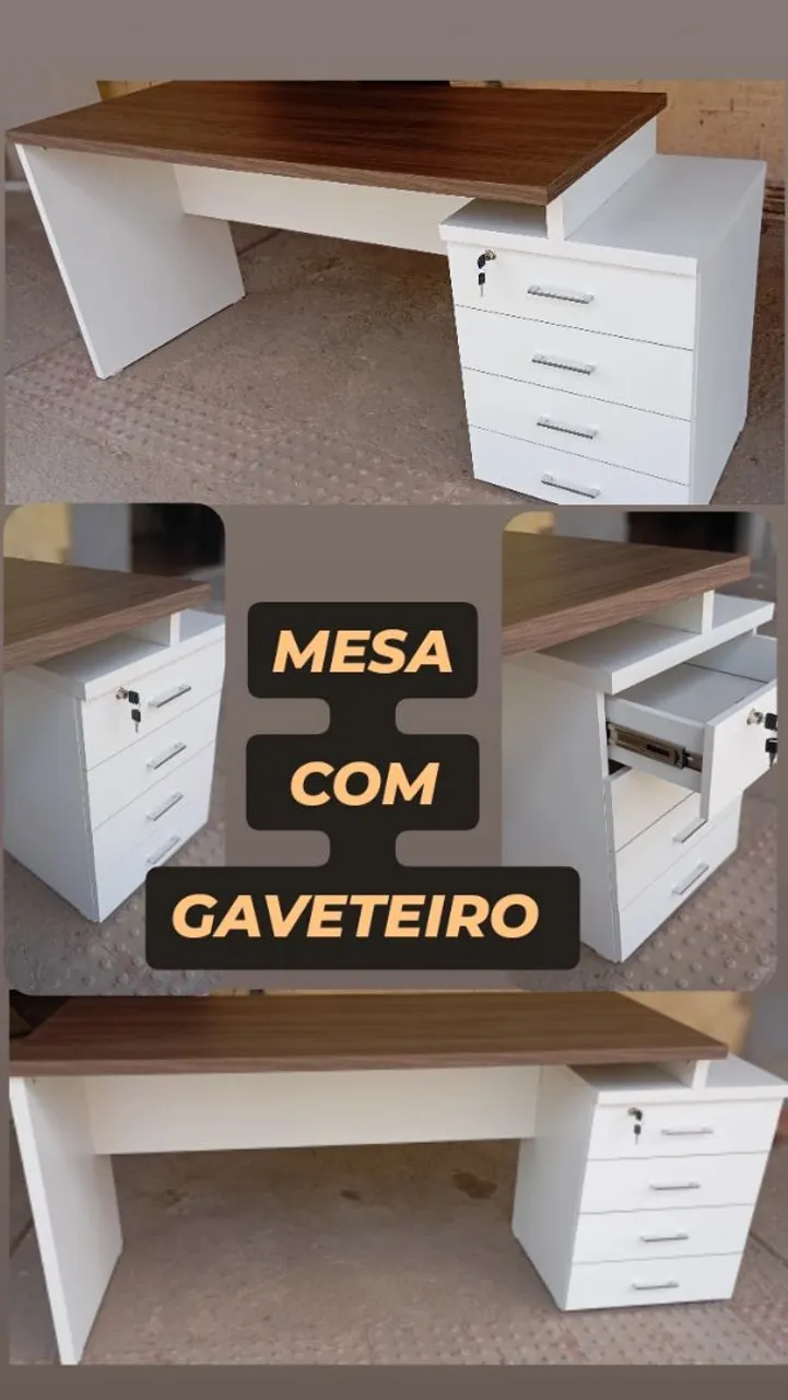 Mesa de Escritório com Gaveteiro - Design Moderno