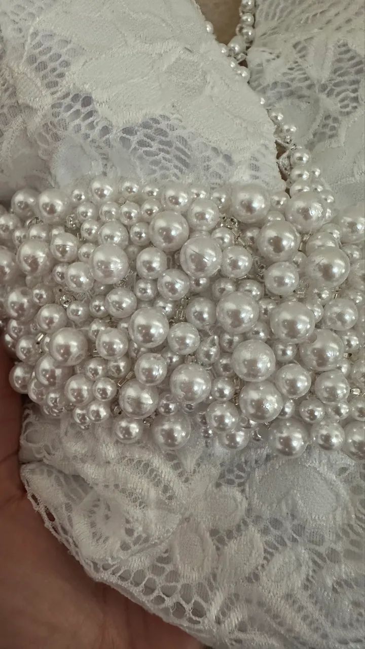 Vestido Noiva Midi Branco Elegante - Renda e pérolas  - Foto 5