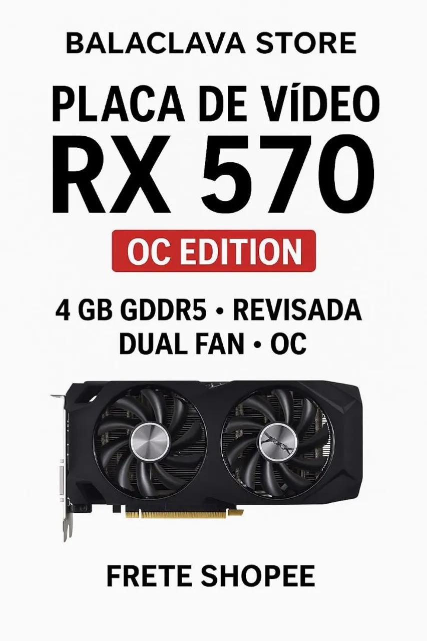 Placa de Vídeo RX 570 XFX 4GB DDR5 Modelo OC-150w 1286mhz cclock + 1750mhz mclock- 256bits