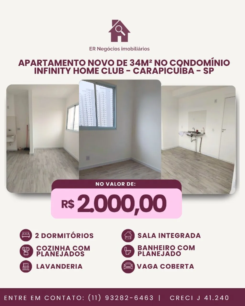 ALUGA-SE! Apartamento novo de 34m² no Condomínio Infinity Home Club | Carapicuíba - SP