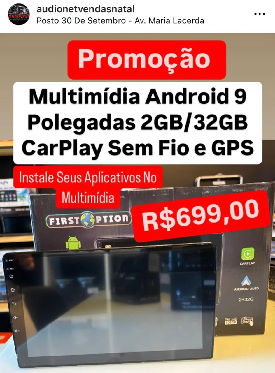 Multimidia Tela 9 Polegadas Android 2Gb/32Gb Carplay Android Auto S Fio Gps Aceita Comando