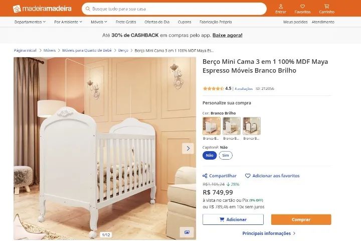 Berço para bebê - Mini Cama 3 em 1 - Foto 3