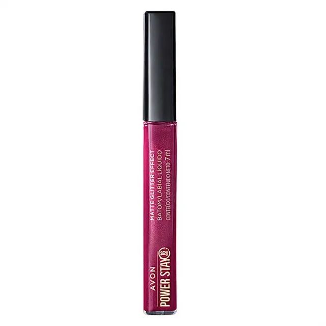 Batom Liquido Matte Glitter Effect Avon Power Stay Malva Luminoso