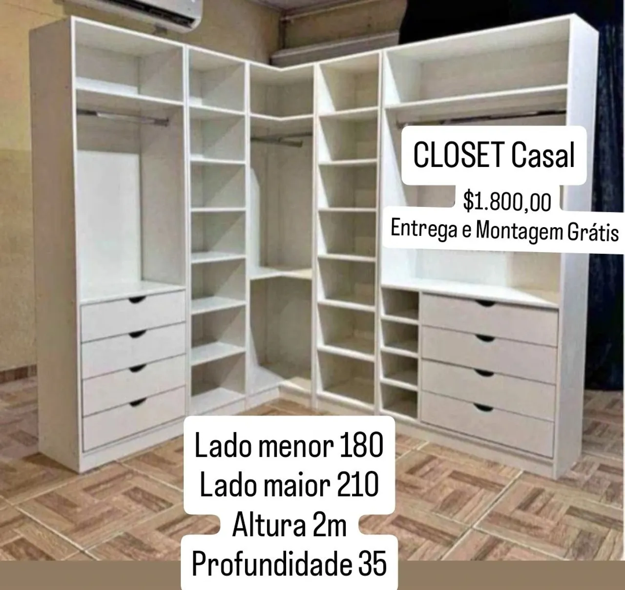 Closet L Casal 180x210 Branco - Novo