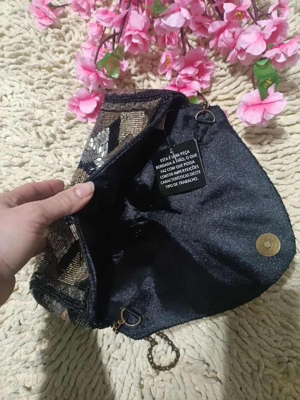 Bolsa Clutch de festa bordada a mão - origem Indiana  - Foto 4