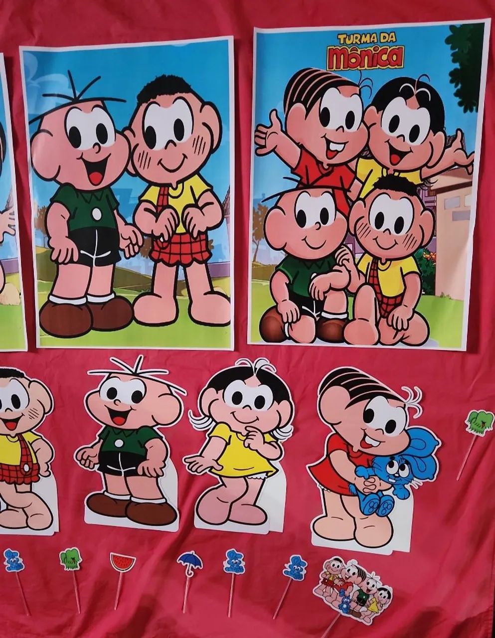 Painel Turma da Mônica 3 + displays de mesa 4 + topperes para doces  - Foto 5