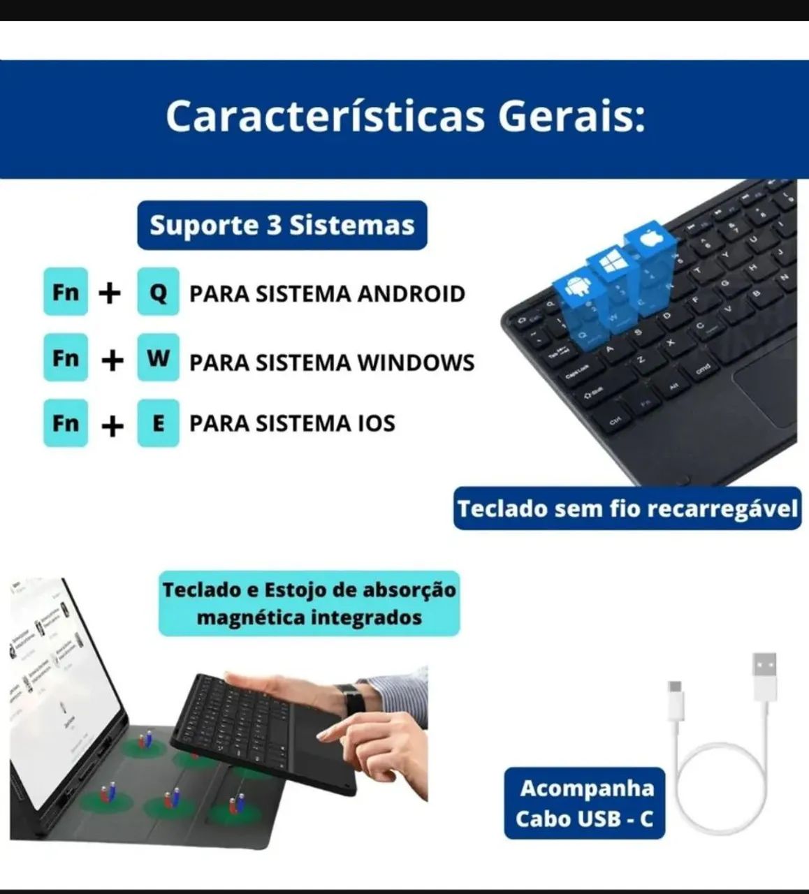 Capa Com Teclado E Touchpad Para Galaxy Tab S9+ /s9 Fe+ 12,4 + um mouse incluso  - Foto 4