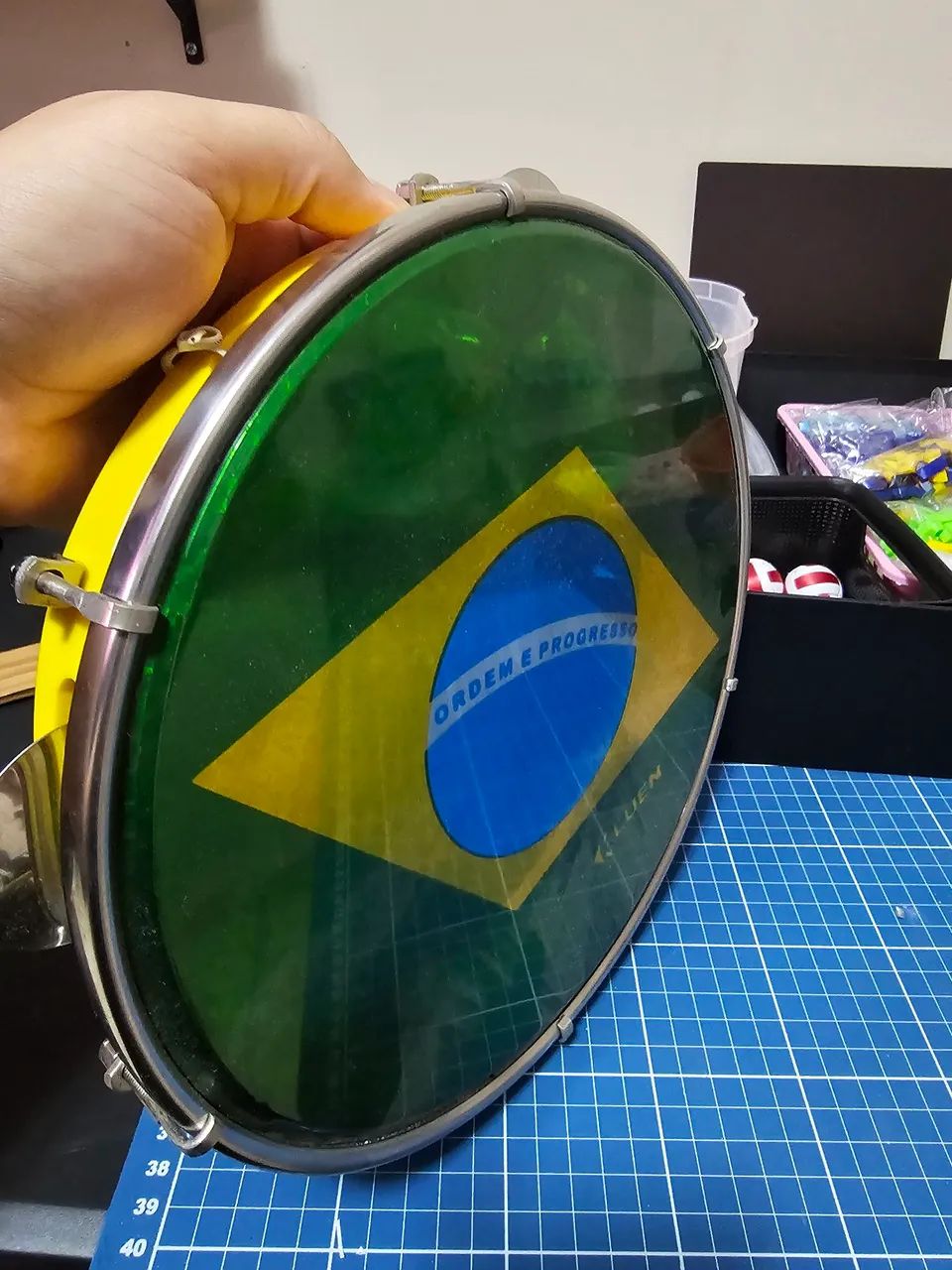 Pandeiro Luen 10 Abs Azul Com Pele Brasil - Foto 3