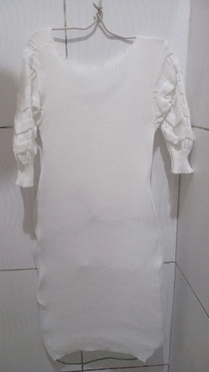 Vestido Midi Tricot Branco Feminino - Foto 2