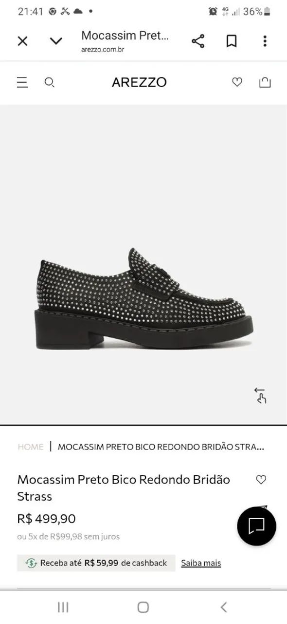 Mocassim Arezzo com Strass