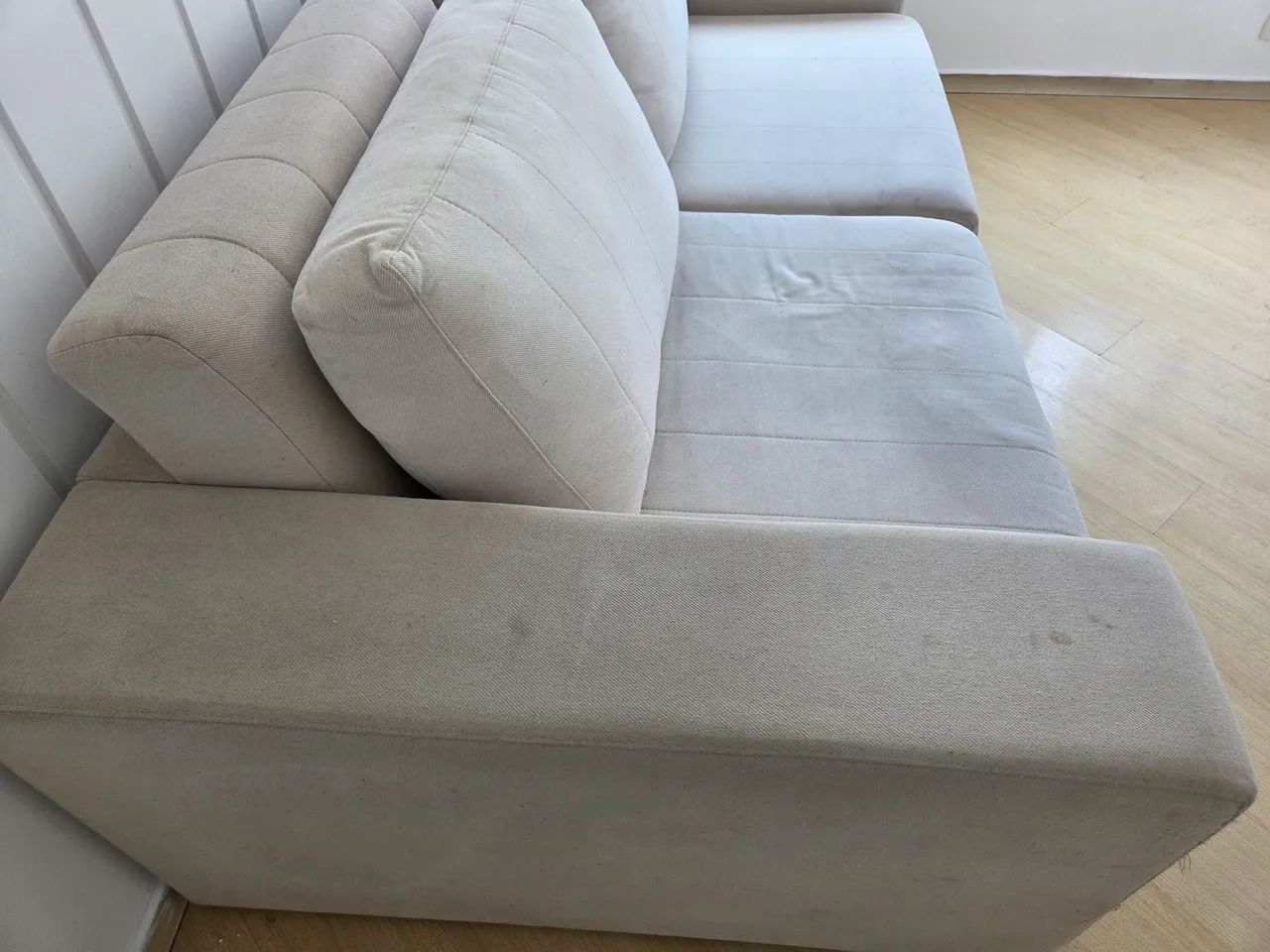 Sofá Retrátil 2 Módulos - Linho Bege - Estrutura Ótima! - Foto 3