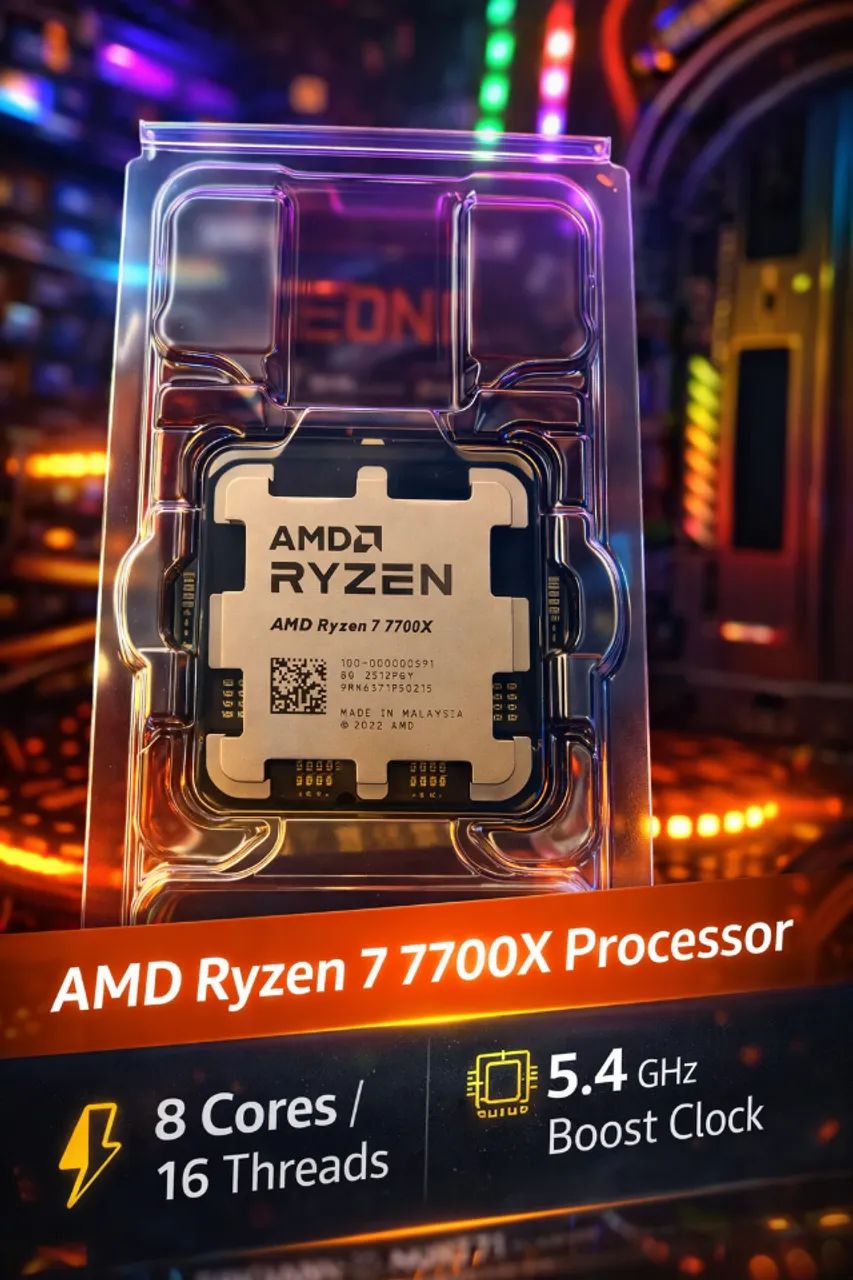Processador AMD Ryzen 7 7700X, 5.4GHz Max Turbo Cache 40MB, AM5, 8