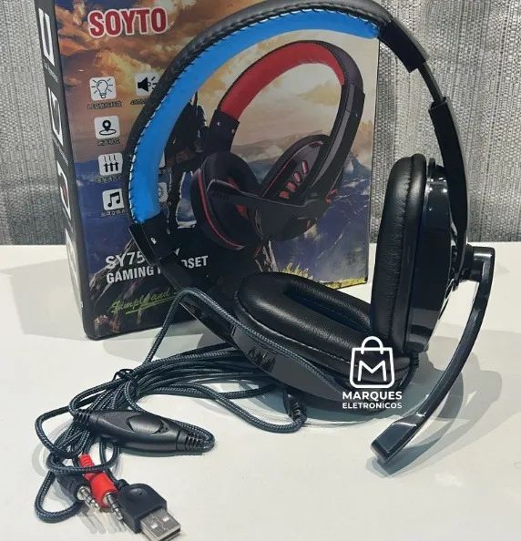 HEADSET GAMER SOYTO COM MICROFONE E LED LUZ PARA PC/GAMES