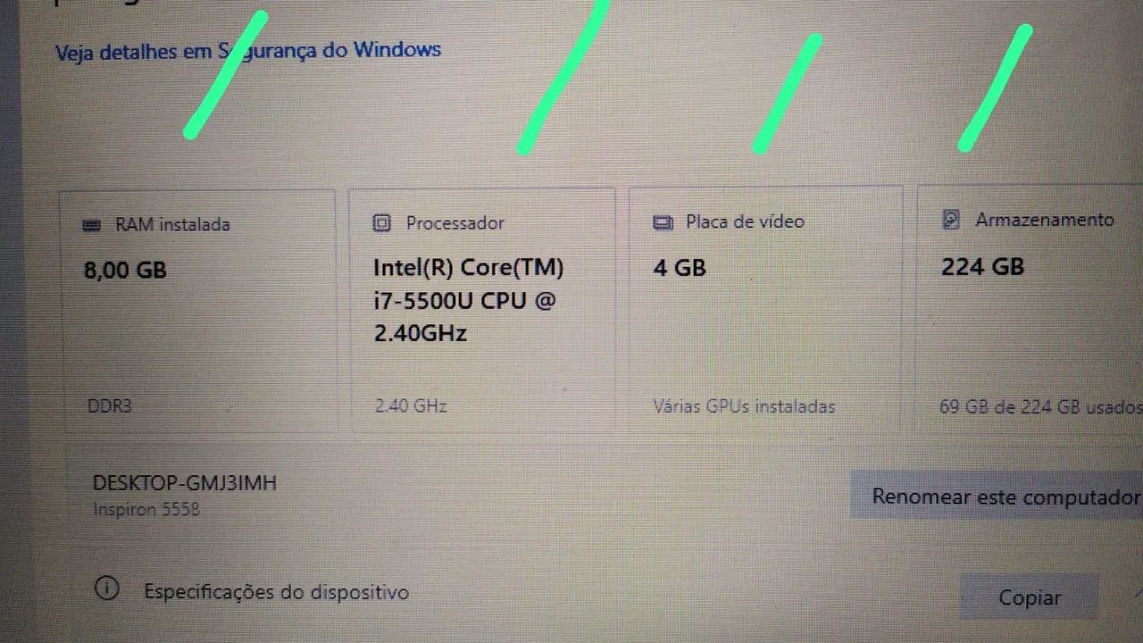 Notebook 15 polegads Dell i7 BATERIA NOVA