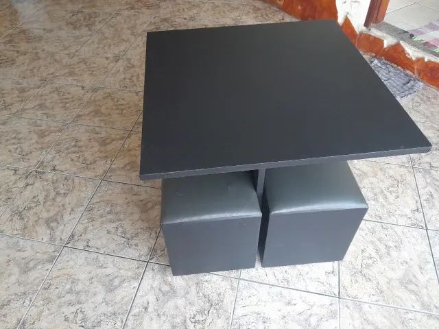Mesa Quadrada com 4 Puffs - Preta - Foto 3