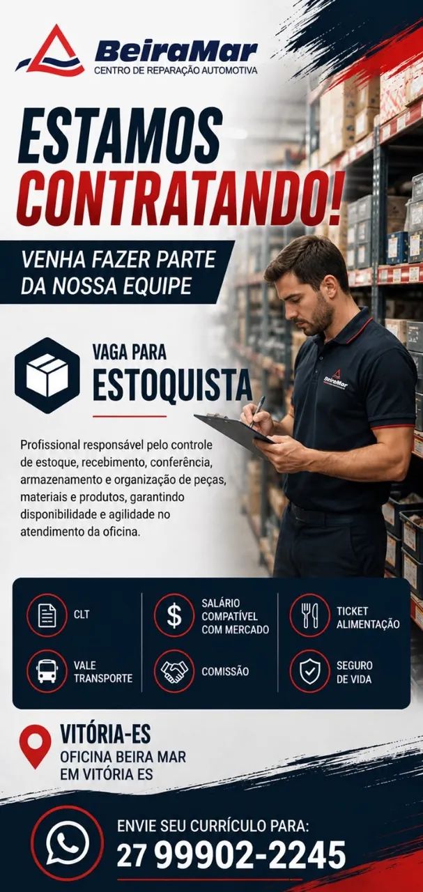 Vaga para estoque/ almoxarife com experiência