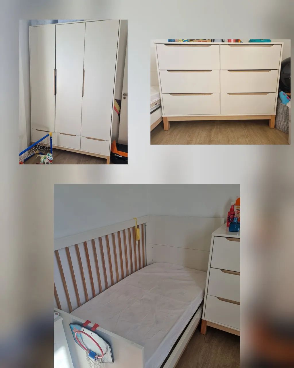 Berço com Cômoda e Guarda Roupa Linha Cozy