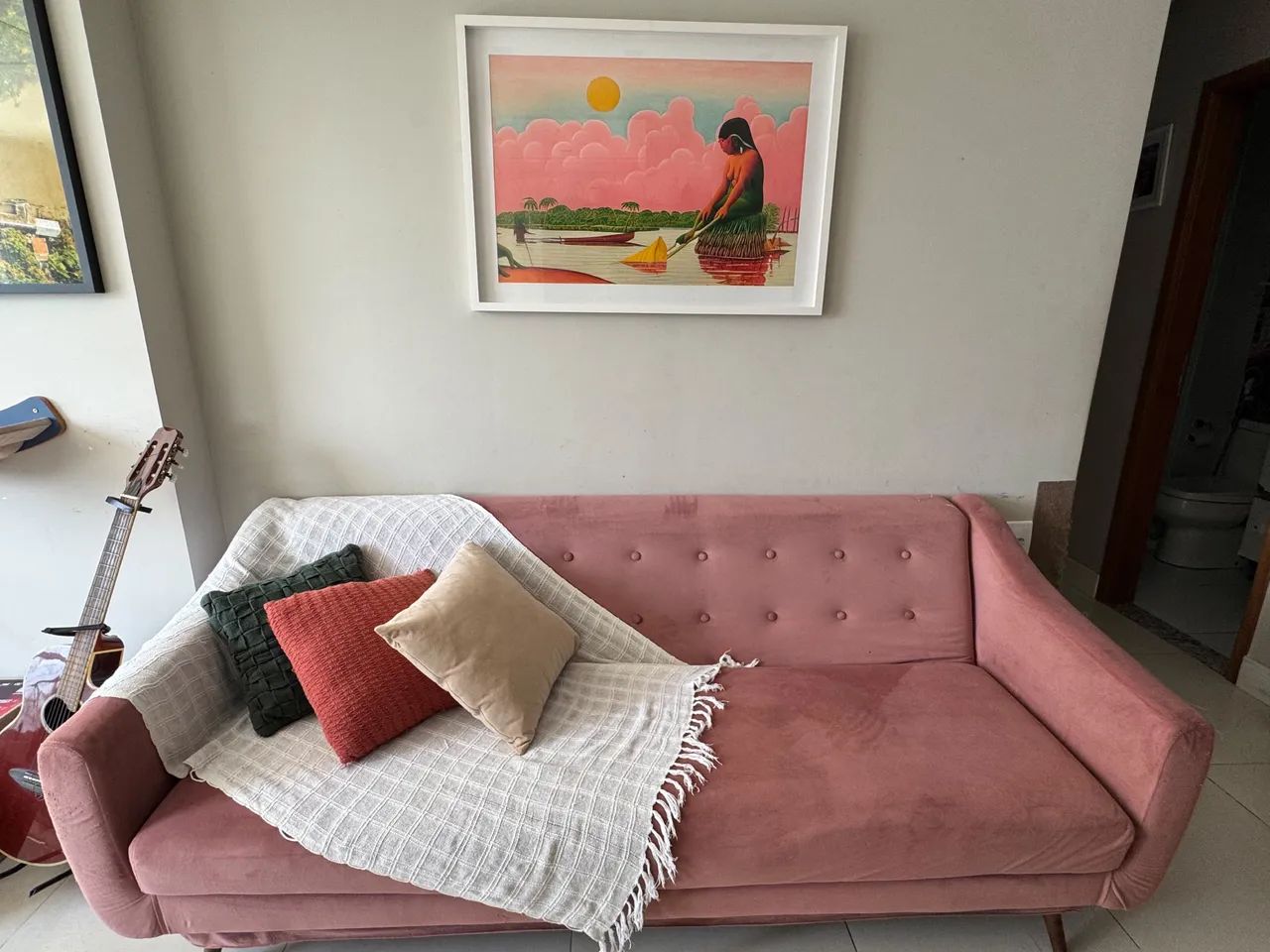 Sofá cama 3 lugares (veludo rosé)