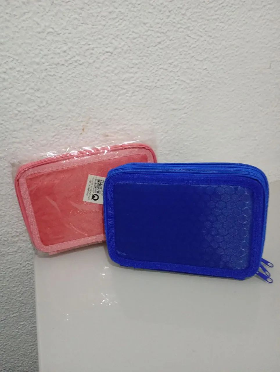 Estojo de luxo organizador na cor azul e salmão 