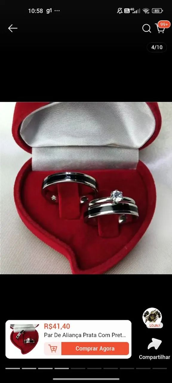 Anel aliança/namoro prata com preto - Foto 5