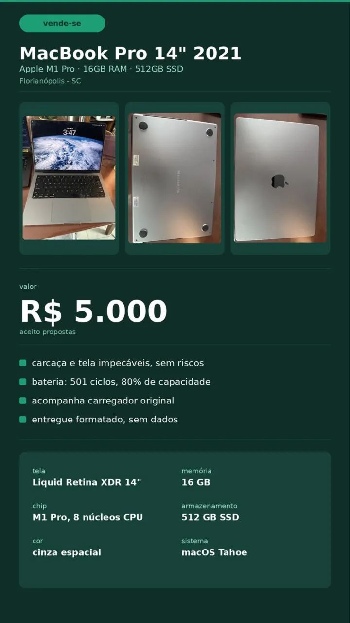 MacBook Pro 14? 2021 - M1 Pro - 16GB RAM - 512GB SSD - Notebooks