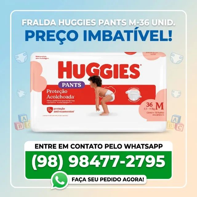 Fraldas Huggies Pants - M - 36 unidades - Proteção Acolchoada