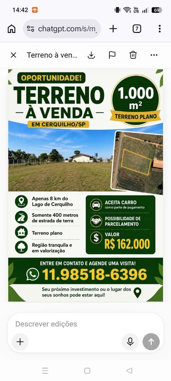Terreno Cerquilho SP - 1000mt