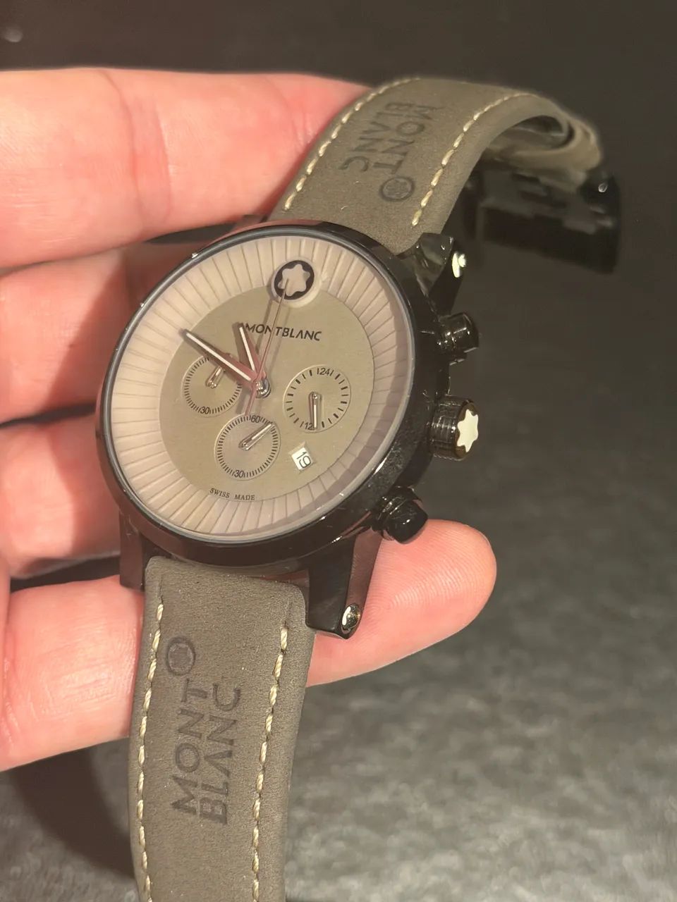 Relogio Montblanc Couro Verde - Caixa Preta Aço - Qaurtzo
